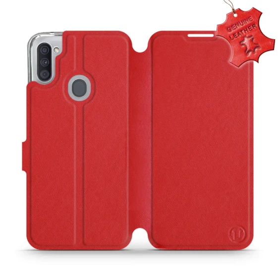 Etui ze skóry naturalnej do Samsung Galaxy M11 - wzór Red Leather