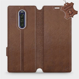 Etui ze skóry naturalnej do Sony Xperia 1 - wzór Brown Leather