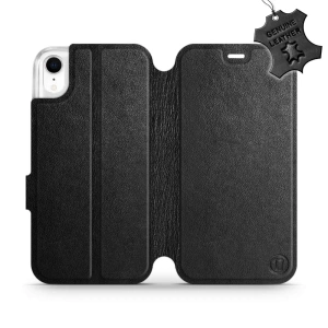 Etui ze skóry naturalnej do Apple iPhone XR - wzór Black Leather