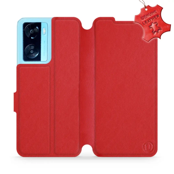 Etui ze skóry naturalnej do OPPO A57S - wzór Red Leather