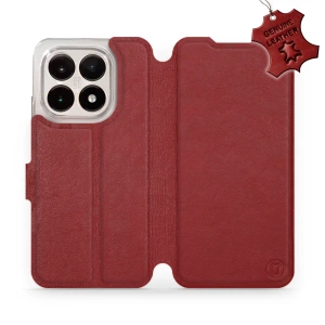 Etui ze skóry naturalnej do Xiaomi 15T - wzór Dark Red Leather