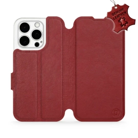 Etui ze skóry naturalnej do Apple iPhone 15 Pro - wzór Dark Red Leather