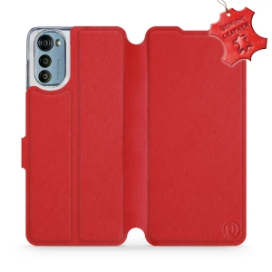 Etui ze skóry naturalnej do Motorola Moto E32s - wzór Red Leather