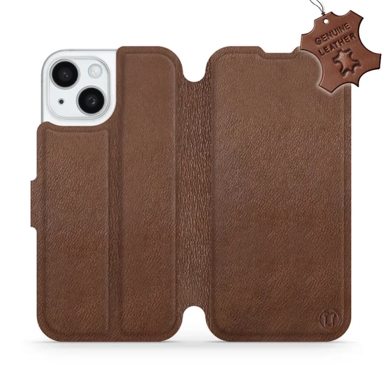 Etui ze skóry naturalnej do Apple iPhone 15 - wzór Brown Leather