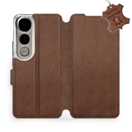Etui ze skóry naturalnej do Vivo V50 Lite - wzór Brown Leather