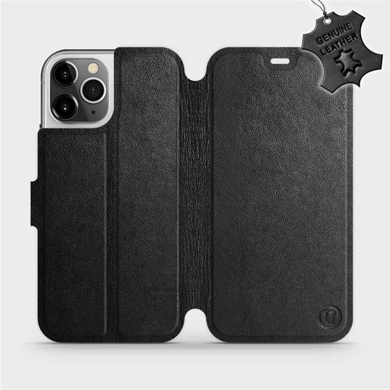 Etui ze skóry naturalnej do Apple iPhone 12 Pro - wzór Black Leather