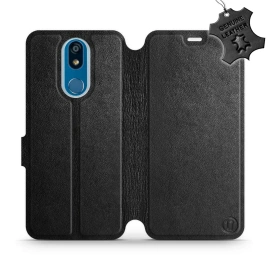 Etui ze skóry naturalnej do LG K40 - wzór Black Leather