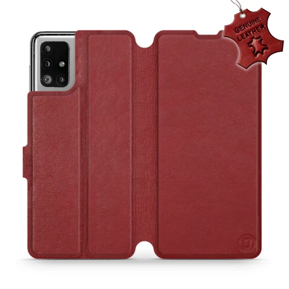 Etui ze skóry naturalnej do Samsung Galaxy M51 - wzór Dark Red Leather