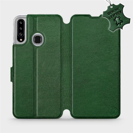 Etui ze skóry naturalnej do Samsung Galaxy A20S - wzór Green Leather