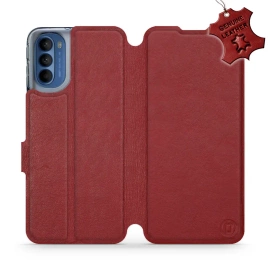 Etui ze skóry naturalnej do Motorola Moto G41 - wzór Dark Red Leather
