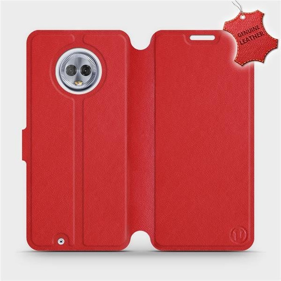 Etui ze skóry naturalnej do Motorola Moto G6 - wzór Red Leather