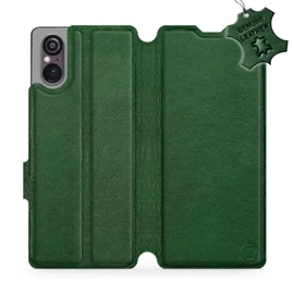 Etui ze skóry naturalnej do Sony Xperia 5 V - wzór Green Leather