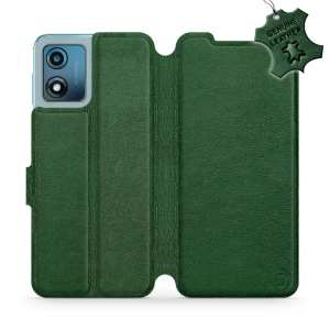 Etui ze skóry naturalnej do Motorola Moto E13 - wzór Green Leather