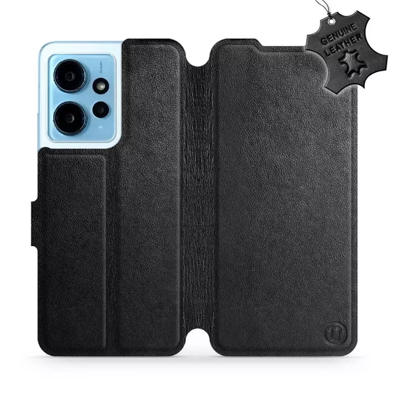 Etui ze skóry naturalnej do Xiaomi Redmi Note 12 4G - wzór Black Leather