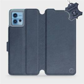 Etui ze skóry naturalnej do Motorola Moto G72 - wzór Blue Leather