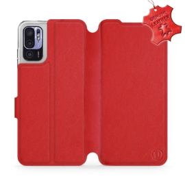 Etui ze skóry naturalnej do Xiaomi Redmi Note 10 5G - wzór Red Leather