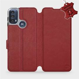 Etui ze skóry naturalnej do Motorola Moto E30 - wzór Dark Red Leather