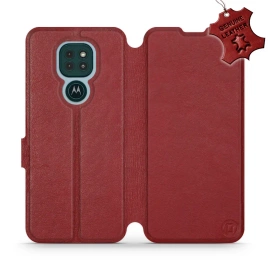 Etui ze skóry naturalnej do Motorola Moto G9 Play - wzór Dark Red Leather