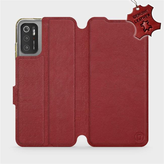 Etui ze skóry naturalnej do Xiaomi POCO M3 Pro 5G - wzór Dark Red Leather