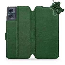 Etui ze skóry naturalnej do Motorola Moto E22i - wzór Green Leather