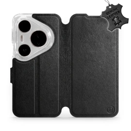 Etui ze skóry naturalnej do Huawei Pura 80 Pro - wzór Black Leather