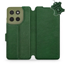 Etui ze skóry naturalnej do Motorola Moto G15 - wzór Green Leather
