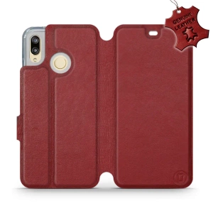 Etui ze skóry naturalnej do Huawei P20 Lite - wzór Dark Red Leather