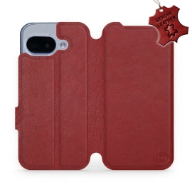 Etui ze skóry naturalnej do Google Pixel 9A - wzór Dark Red Leather