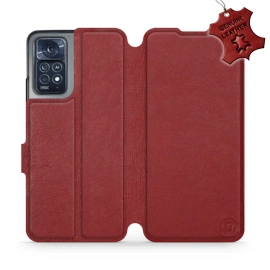 Etui ze skóry naturalnej do Xiaomi Redmi Note 11 Pro 5G - wzór Dark Red Leather