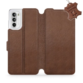 Etui ze skóry naturalnej do Motorola Moto G52 - wzór Brown Leather