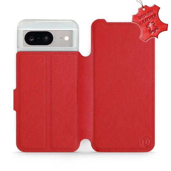 Etui ze skóry naturalnej do Google Pixel 8 - wzór Red Leather