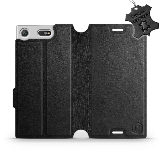 Etui ze skóry naturalnej do Sony Xperia XZ1 Compact - wzór Black Leather