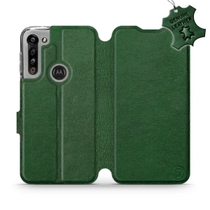 Etui ze skóry naturalnej do Motorola Moto G8 Power - wzór Green Leather