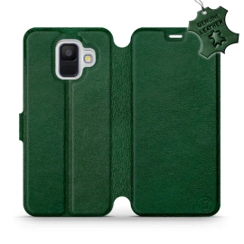 Etui ze skóry naturalnej do Samsung Galaxy A6 2018 - wzór Green Leather