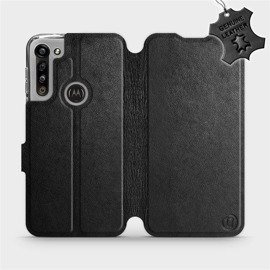 Etui ze skóry naturalnej do Motorola Moto G8 Power - wzór Black Leather