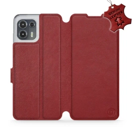 Etui ze skóry naturalnej do Motorola Edge 20 Lite - wzór Dark Red Leather