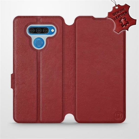 Etui ze skóry naturalnej do LG Q60 - wzór Dark Red Leather