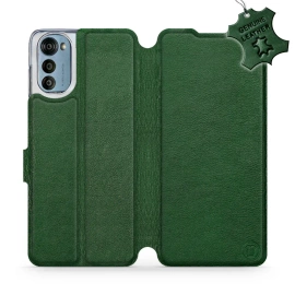 Etui ze skóry naturalnej do Motorola Moto E32 - wzór Green Leather