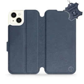 Etui ze skóry naturalnej do Apple iPhone 15 Plus - wzór Blue Leather