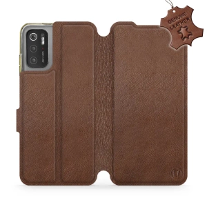 Etui ze skóry naturalnej do Xiaomi POCO M3 Pro 5G - wzór Brown Leather