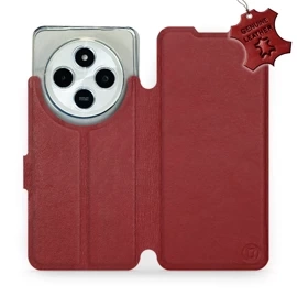 Etui ze skóry naturalnej do Xiaomi Redmi 14C - wzór Dark Red Leather