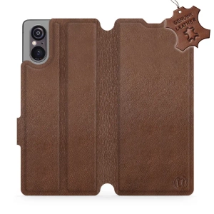 Etui ze skóry naturalnej do Sony Xperia 5 V - wzór Brown Leather