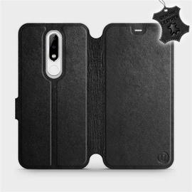 Etui ze skóry naturalnej do Nokia 5.1 Plus - wzór Black Leather