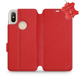 Etui ze skóry naturalnej do Xiaomi Mi A2 - wzór Red Leather