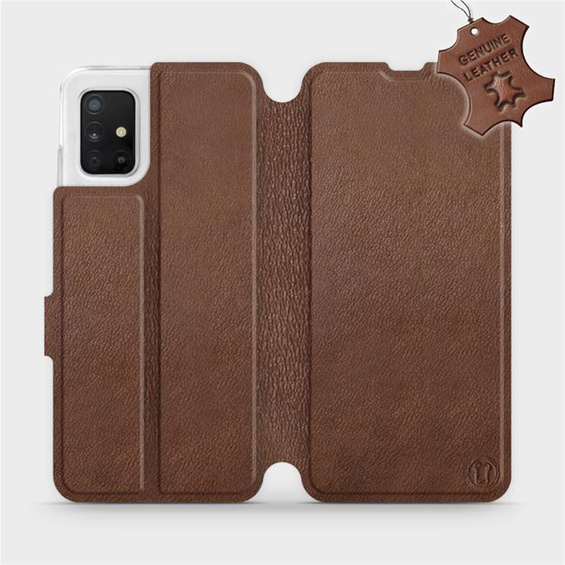Etui ze skóry naturalnej do Samsung Galaxy A51 - wzór Brown Leather