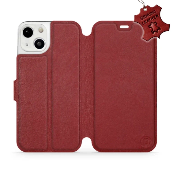 Etui ze skóry naturalnej do Apple iPhone 13 - wzór Dark Red Leather