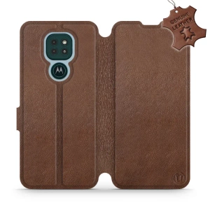 Etui ze skóry naturalnej do Motorola Moto G9 Play - wzór Brown Leather