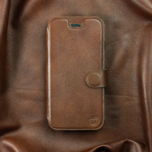 Etui ze skóry naturalnej do Motorola Moto G9 Play - wzór Brown Leather