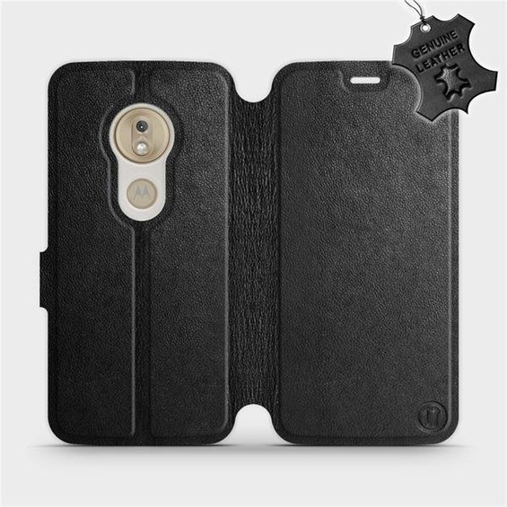 Etui ze skóry naturalnej do Motorola Moto G7 Play - wzór Black Leather