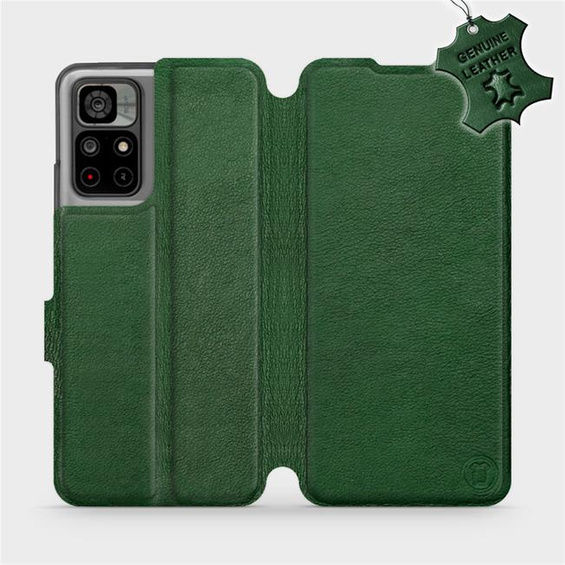 Etui ze skóry naturalnej do Xiaomi Redmi Note 11 - wzór Green Leather